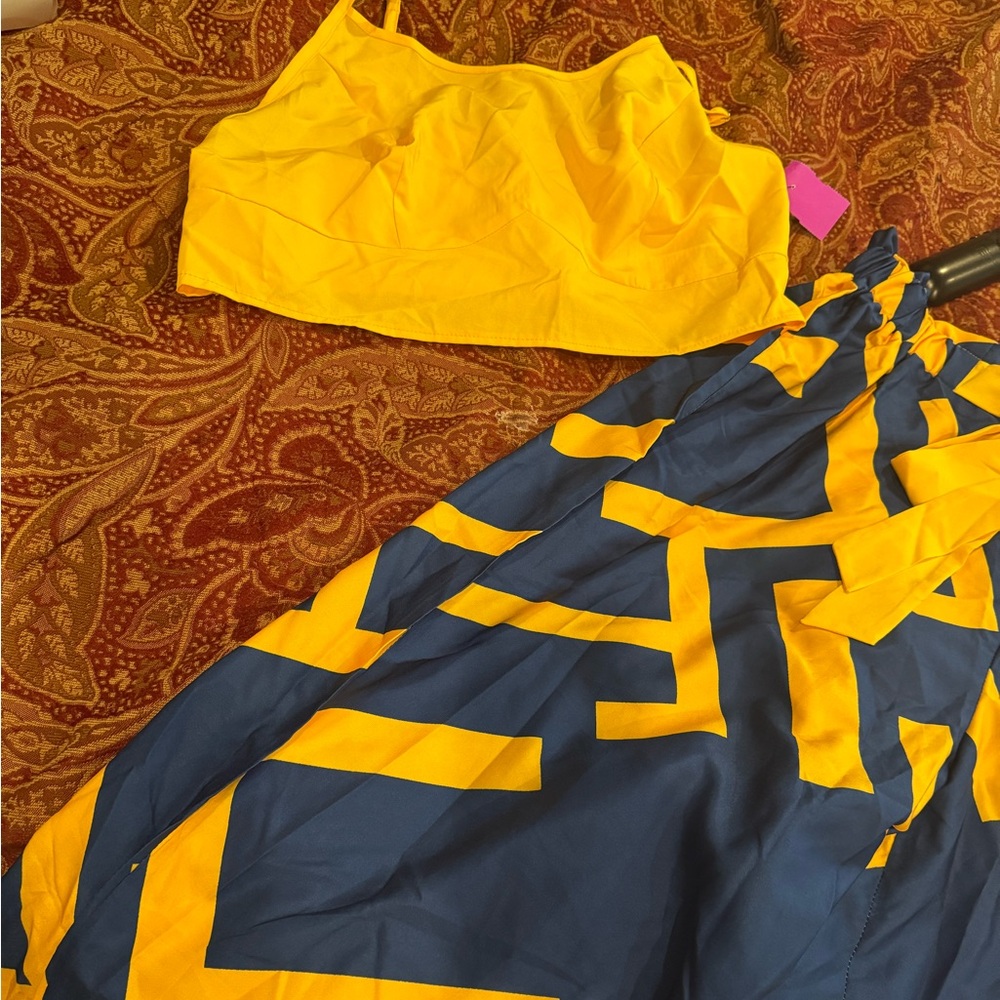 Yellow Crop Top and Blue pants Set